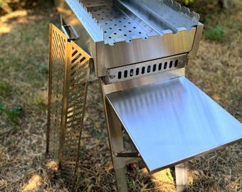 Portable barbecue complexes with a grill grate, a side shelf and a stand for a cauldron or wok! BBQ, mangal! Wood grill! Charcoal grill!