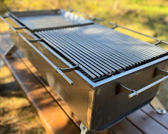 Powerful tabletop grill! Large hibachi grill. Smoker! Barbecue made of stainless steel. Plancha. Charcoal grill. Mangal. BBQ.