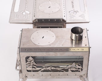 Wood stove for tent or outdoor camping! Stainless steel stove with chimney and windows!