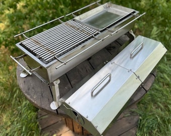 ¡Plancha, barbacoa! ¡Barbacoa! ¡Parrilla hibachi! ¡Ahumador! ¡Parrilla portátil con rejilla de acero inoxidable resistente! ¡Parrilla de mesa grande con tapa!