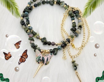 Green Jasper Butterfly Delight: Handgefertigtes, von der Natur inspiriertes Halsketten-Set