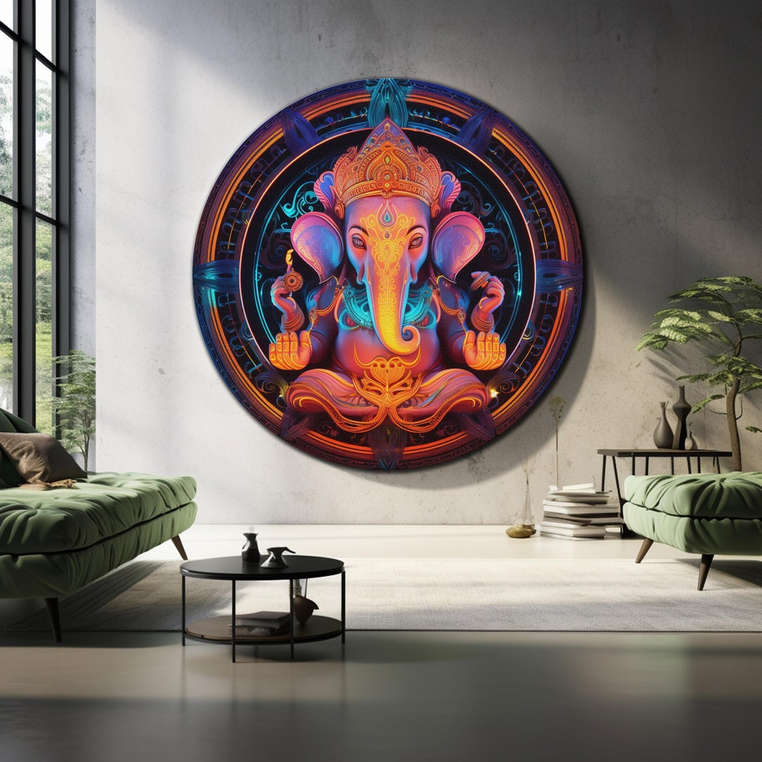 Ganesh Wall Art, Tempered Glass Wall Art, Large Glass Wall Art, Round ...