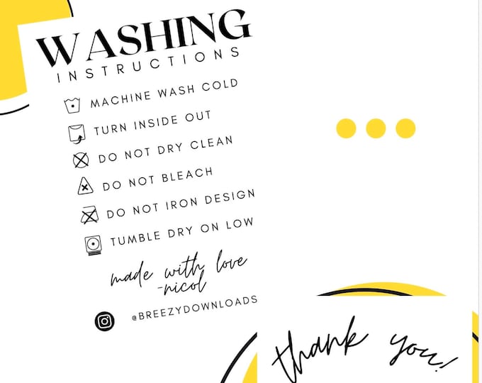 Editable Washing Instruction Template Laundry Symbol Card, Clothing