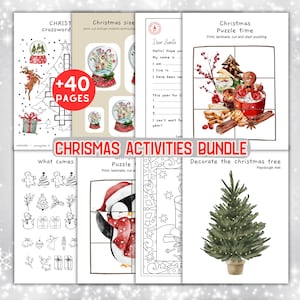 Printable Christmas Activity Bundle, Kid&#39;s Activities, Christmas Coloring Pages, Christmas Party Games Family Activity, Children Games