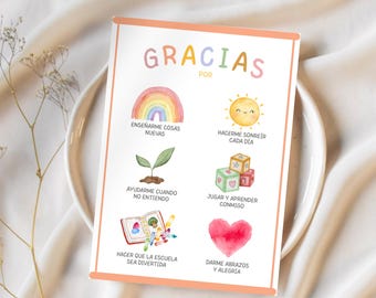 Tarjeta de agradecimiento para maestros en español imprimible / Tarjeta de agradecimiento para educadores de guardería, preescolar y ECE en español, regalo para maestros de guardería en español