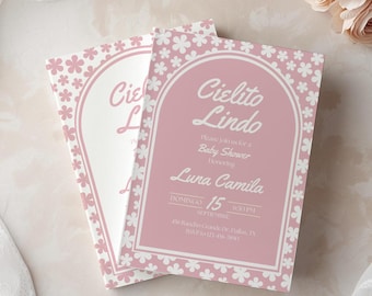 Pink Cielito Lindo Baby Shower Invitation Template for Girl, Editable Mexican Theme Baby Shower Invite, Papel Picado Invitation Canva