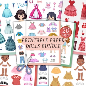 Paper Dolls Bundle, Printable Activity Craft Homeschool Pre Kindergarten Paper Cut Out Montessori DIY Busy Book Activity Dress Up Cut Out