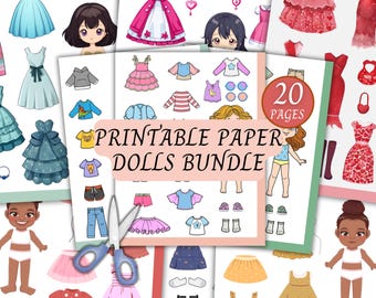 Paper Dolls Bundle, Printable Activity Craft Homeschool Pre Kindergarten Paper Cut Out Montessori DIY Busy Book Activity Dress Up Cut Out