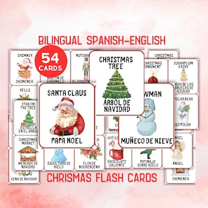 スペイン語と英語のバイリンガルクリスマスフラッシュカードスペイン語のジェスチャーゲームスペイン語を学ぶクリスマスカードホリデーパーティーゲーム言語学習