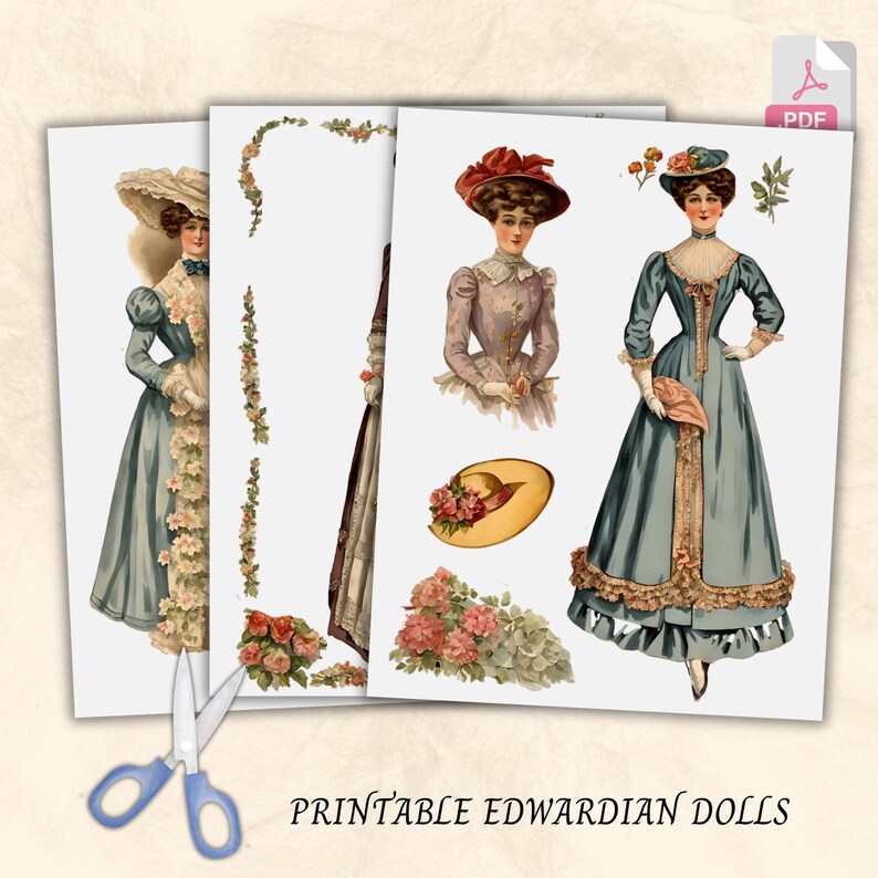 Edwardian Paper Dolls Journaling Kit Printable Scrapbook Craft ...