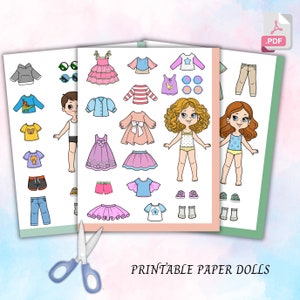 Paper Dolls Kit Printable Activity Craft Homeschool Pre K Kindergarten Paper Cut Out Montessori DIY Busy Book Activity Dress Up Cut Out