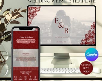 Vintage Wedding Website Template Canva | Old Money Aesthetic Editable Digital Invite RSVP Google Form