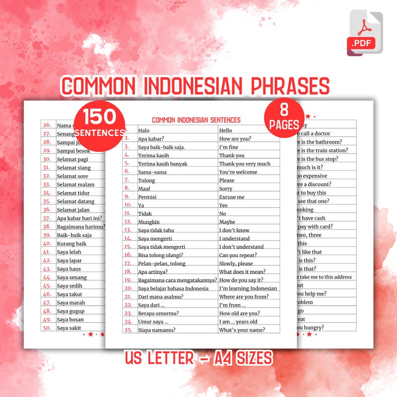 Basic Bahasa Worksheet Bahasa Learning - Etsy UK