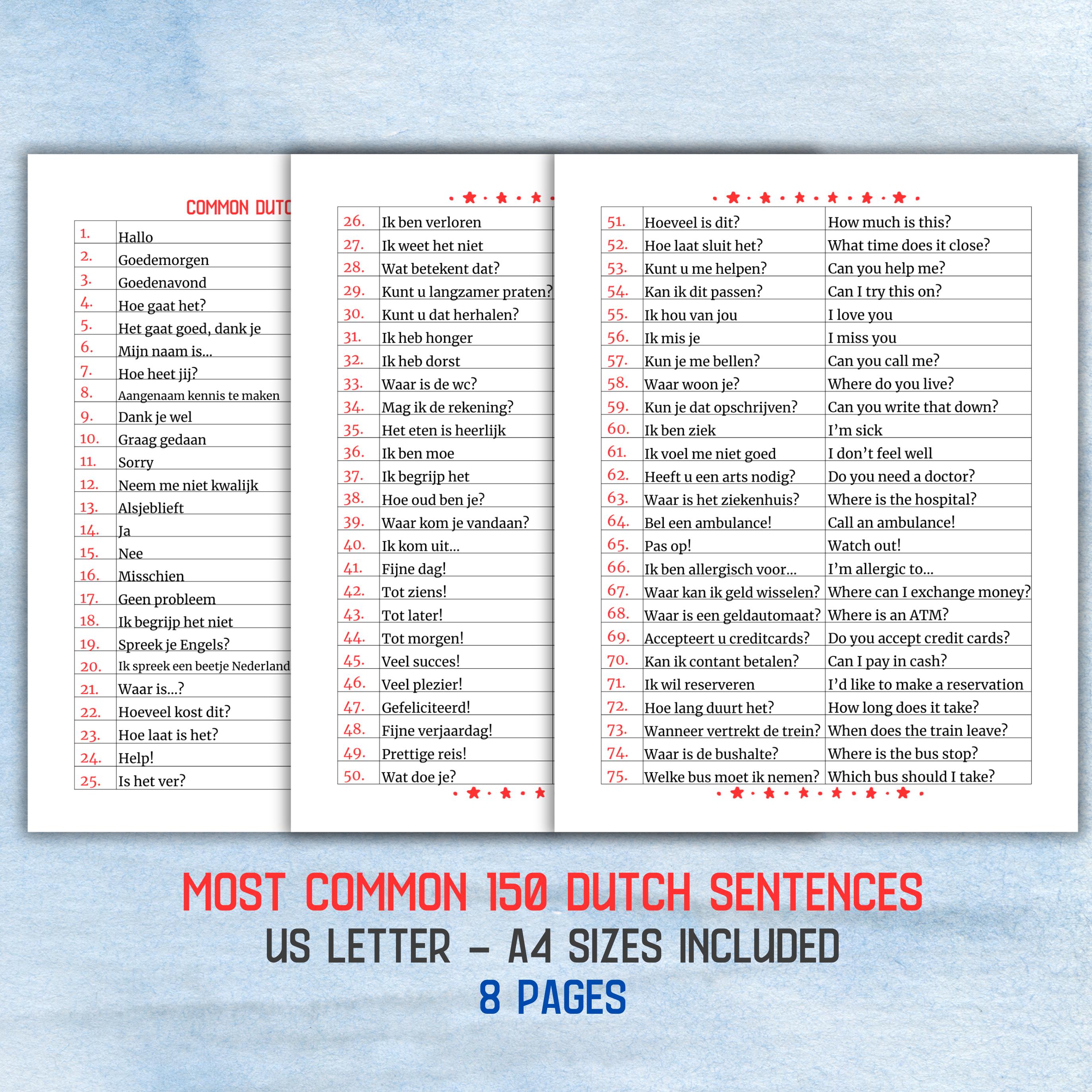 Common Dutch Sentences, Learn Dutch Essential Phrases Vocabulary ...