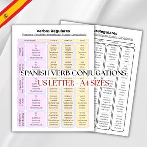 Spanish Verb Conjugation, Cheat Sheet for Regular Verbs Grammar Chart Spanish Essential, Tenses Vocabulary, Everyday Spanish for Beginners