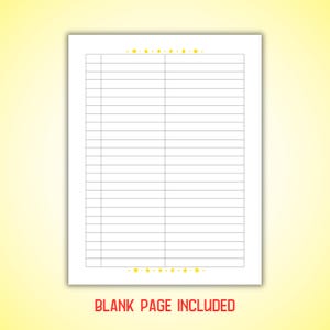 May include: A printable blank page with a row of yellow stars at the top and bottom. The text "BLANK PAGE INCLUDED" is at the bottom of the page.