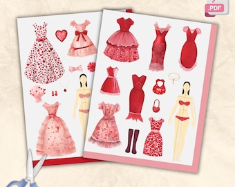 Valentines Day Dress Up Cut Out Paper Dolls Kit Printable Activity Craft Homeschool Pre K Kindergarten Montessori DIY Busy Book Activity
