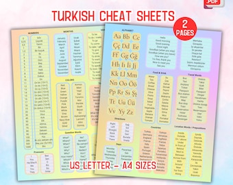 Türkisch Spickzettel, Lernen Sie Türkisch Grundwortschatz, Alltags-Türkisch Sätze für Anfänger, Übungsblatt für zweisprachiges Lernen