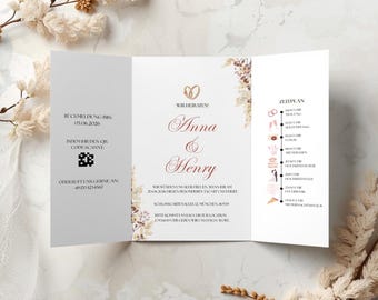 Gatefold Wedding Invitation, German Digital Canva Editable Template, Minimalistisch Hochzeit Einladung, Hochzeitseinladung Hochzeitskarte