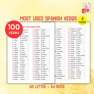 Most Used Spanish Verbs, Learn Spanish Essential Verbs Vocabulary, Everyday Spanish Phrases for Beginners, Bilingual Learning Cheat Sheet