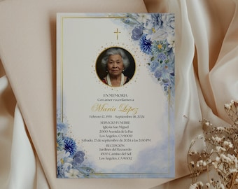 Spanish Funeral Invitation Template, Catholic Memorial Invite, Canva Editable En Memoria Amorosa Funeral Invitación en Español para Editar