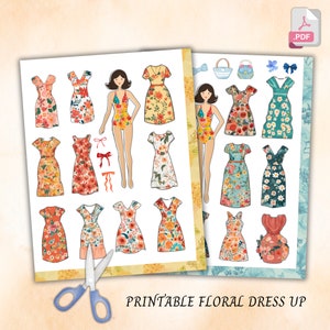 Blumen-Dress Up Cut Out Paper Dolls Druckbare Aktivität Handwerk Homeschool Pre K Kindergarten Paper Cut Out Montessori DIY Busy Book Nature