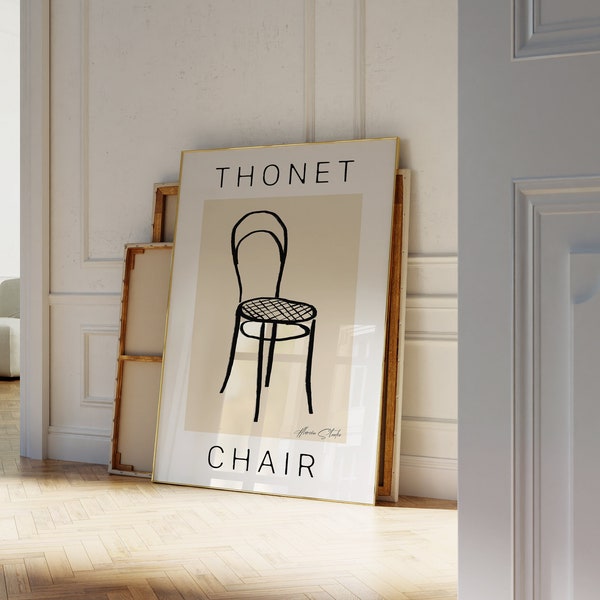 Illustrated Thonet chair printable art. Minimalist chair sketch. Modern doodle art. Hand-drawn. Modern chair poster.