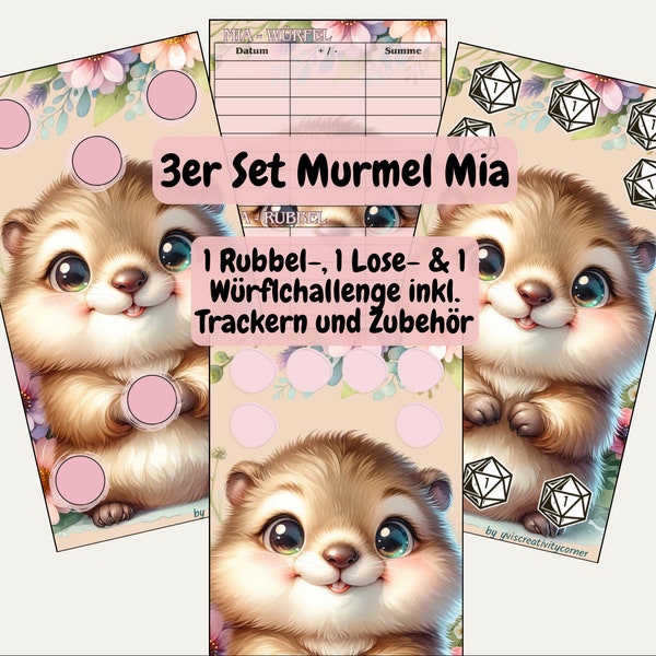 3er Set Sparchallenges „Murmel Mia“ mit Tracker A6 / Umschlagmethode / Sparchallenge / Rubbelchallenge / Losechallenge / Würfelchallenge