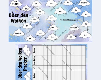 Sparspiel „über den Wolken“ mit Tracker, Spielfigur und Würfel, A6