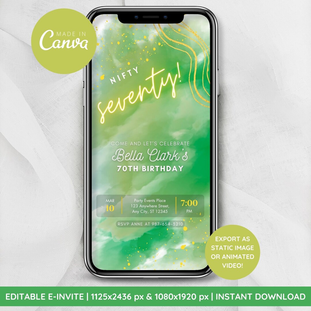 70th Birthday Invitation Einvite Editable Canva Digital Etsy