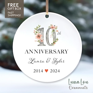 10th Anniversary Christmas Ornament, Personalized Wedding Anniversary Gift, 10th Tin Anniversary, Marriage Anniversary Gift