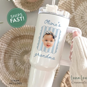 Grandma Baby Photo Tumbler 40oz with Handle, Custom Mimi Gigi Nana Gift, Personalized Photo Gift, Mother’s Day Birthday Cup