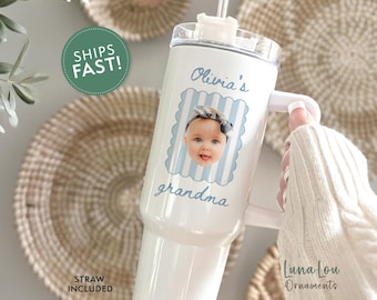 Grandma Baby Photo Tumbler 40oz with Handle, Custom Mimi Gigi Nana Gift, Personalized Photo Gift, Mother’s Day Birthday Cup