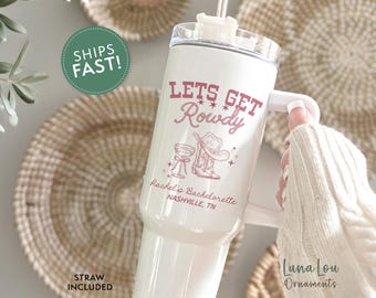 Cowgirl Bachelorette Tumbler with Handle, 40oz Last Rodeo Bach Party Travel Cup, Personalized Country Nashville Bachelorette Party Cups