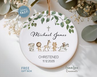Personalized Christening Ornament, Christening Gift, Keepsake for Christening, Godchild Gift from Godparent, Jungle Animals Baptism Gift