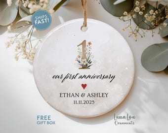 Personalized 1st Anniversary Ornament, First Anniversary Christmas Ornament, Paper Wedding One Year Anniversary Gift for Husband or Wife