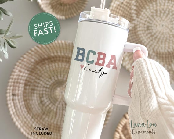 Personalized BCBA Tumbler 40oz with Handle, Custom Behavior Analyst Gift, ABA Therapy Gift, RBT Appreciation Graduation Gift