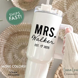 Personalized Bride Tumbler, 40oz with Handle, Custom Bride Cup, Bride to Be Gift, Wedding Gift for Bride Travel Cup, Engagement Gift
