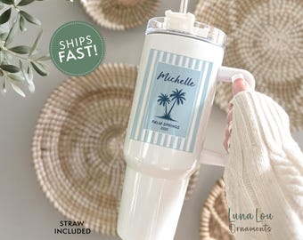 Vacation Tumblers, 40oz tumbler with Handle Personalized Beach Girls Trip Cups, Custom Beach Bachelorette, Family Vacation Tumblers