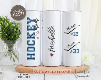 Hockey Mom Tumbler, Personalized Hockey Mothers Day Gift To Go Mug With Kids Names, Travel Mug Custom Sports Mom, Gift for Birthday