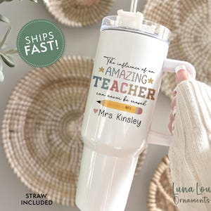 Custom Teacher Tumbler, Personalized 40oz Tumbler with Handle Teacher Appreciation Gift, Teacher Travel Cup, Back to School Gift