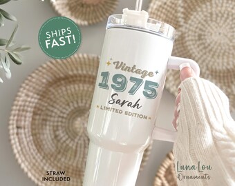 Personalized 50th Birthday Tumbler, 40oz Tumbler with Handle, 50th Birthday Mug, Custom Fifty Birthday Cup with Name, 50th Birthday Gift