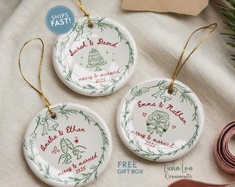 Personalized Married Ornament, Merry & Married, Our First Christmas Married Custom Names, Whimsical Styles, Newlywed Gift