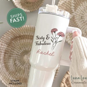 Personalized 60th Birthday Tumbler, 40oz Tumbler with Handle, 60th Birthday Mug, Custom Sixty Birthday Cup with Name, 60th Birthday Gift