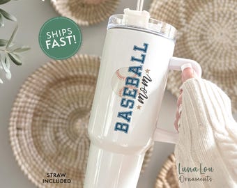 Baseball Mom 40oz Tumbler, Personalized Baseball Mothers Day Gift To Go Mug With Kids Names, Custom Sports Mom Travel Mug, Gift for Birthday