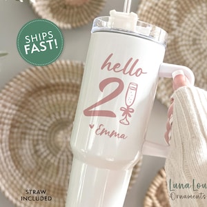 Personalized 21st Birthday Tumbler with Handle 40oz, Custom Twenty First Birthday Cup with Name, 21st Birthday Gift