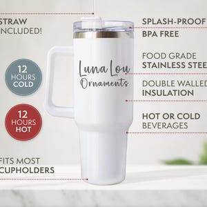 Fully Custom 40oz Tumbler with Handle, Personalized Tumbler with Your Photo Logo or Design, Custom Mug Gift, Personalized Travel Cup image 5