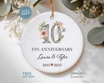 10th Anniversary Christmas Ornament, Personalized Wedding Anniversary Gift, 10th Tin Wedding Anniversary Gift, Ten Years Married Keepsake
