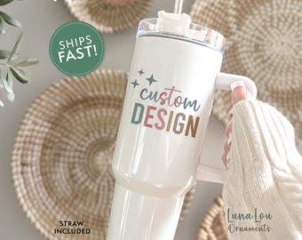 Fully Custom 40oz Tumbler with Handle, Personalized Tumbler with Your Photo Logo or Design, Custom Mug Gift, Personalized Travel Cup