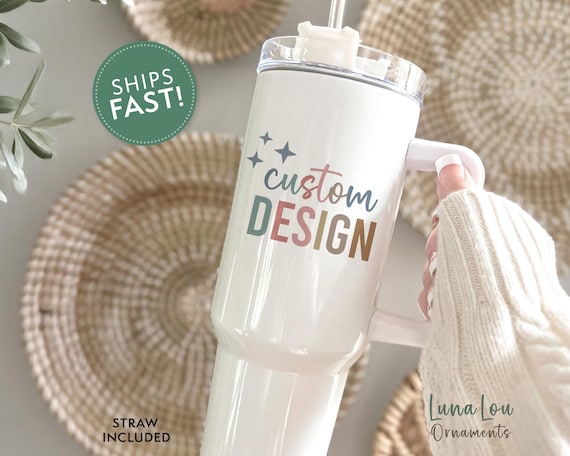 Fully Custom 40oz Tumbler with Handle, Personalized Tumbler with Your Photo Logo or Design, Custom Mug Gift, Personalized Travel Cup